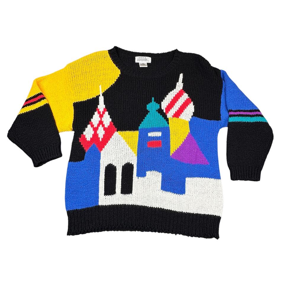 Vintage Heres a Hug Sweater Womens Large Multicolor Architectural Acrylic Top